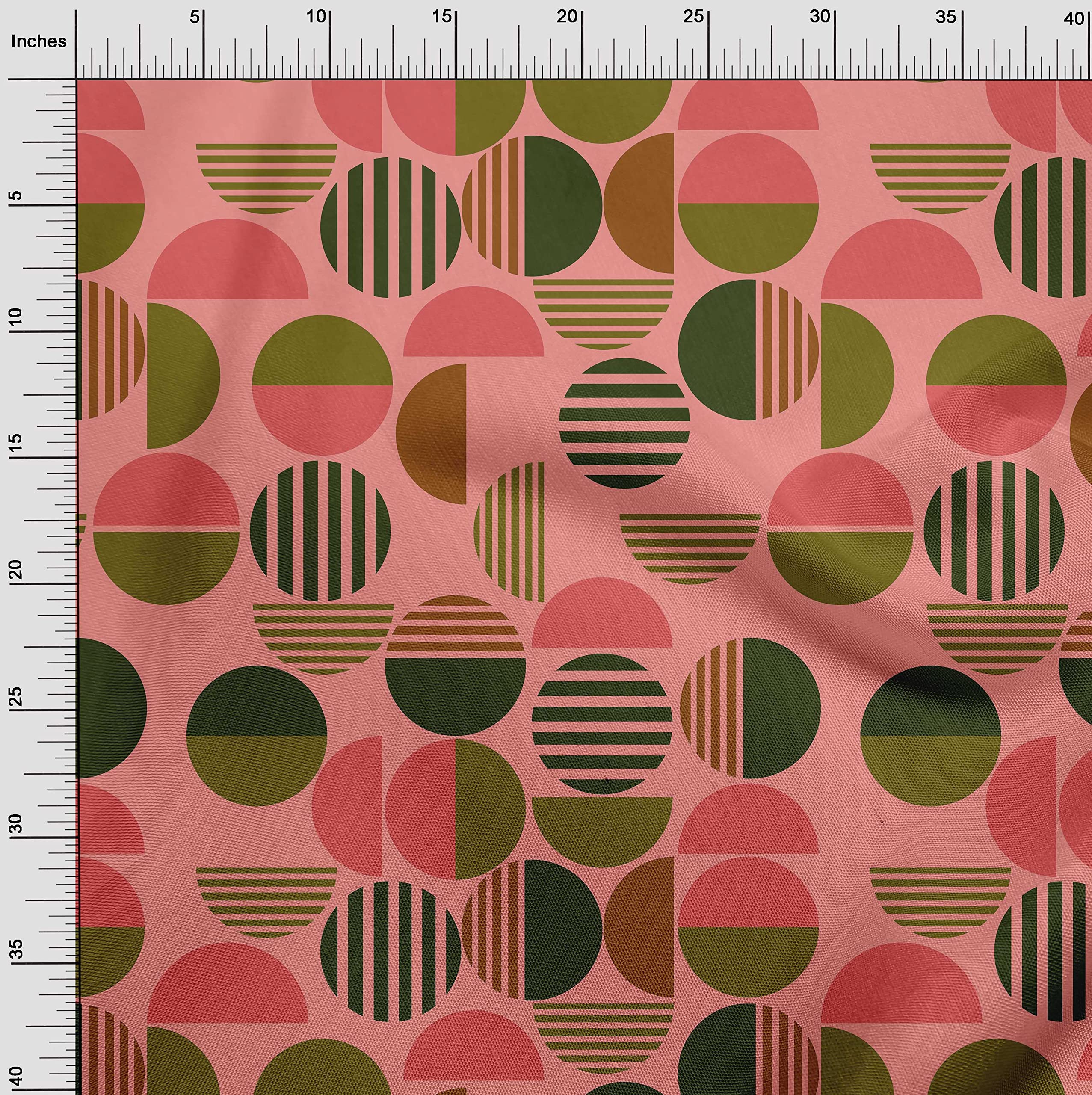 oneOone 100% Cotton Cambric Pink Geometric Print Fabric by The Yard - 42 Inch Wide Dress Material (343) | Perfect for DIY Dresses, Skirts & Home Decor Projects