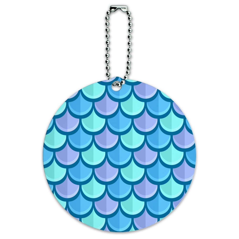 Mermaid Fish Scale Pattern Round Luggage ID Tag - Waterproof Suitcase Name Tag for Travel Bags & Carry-Ons - Perfect for Airports, Cruise Ships, and Business Trips