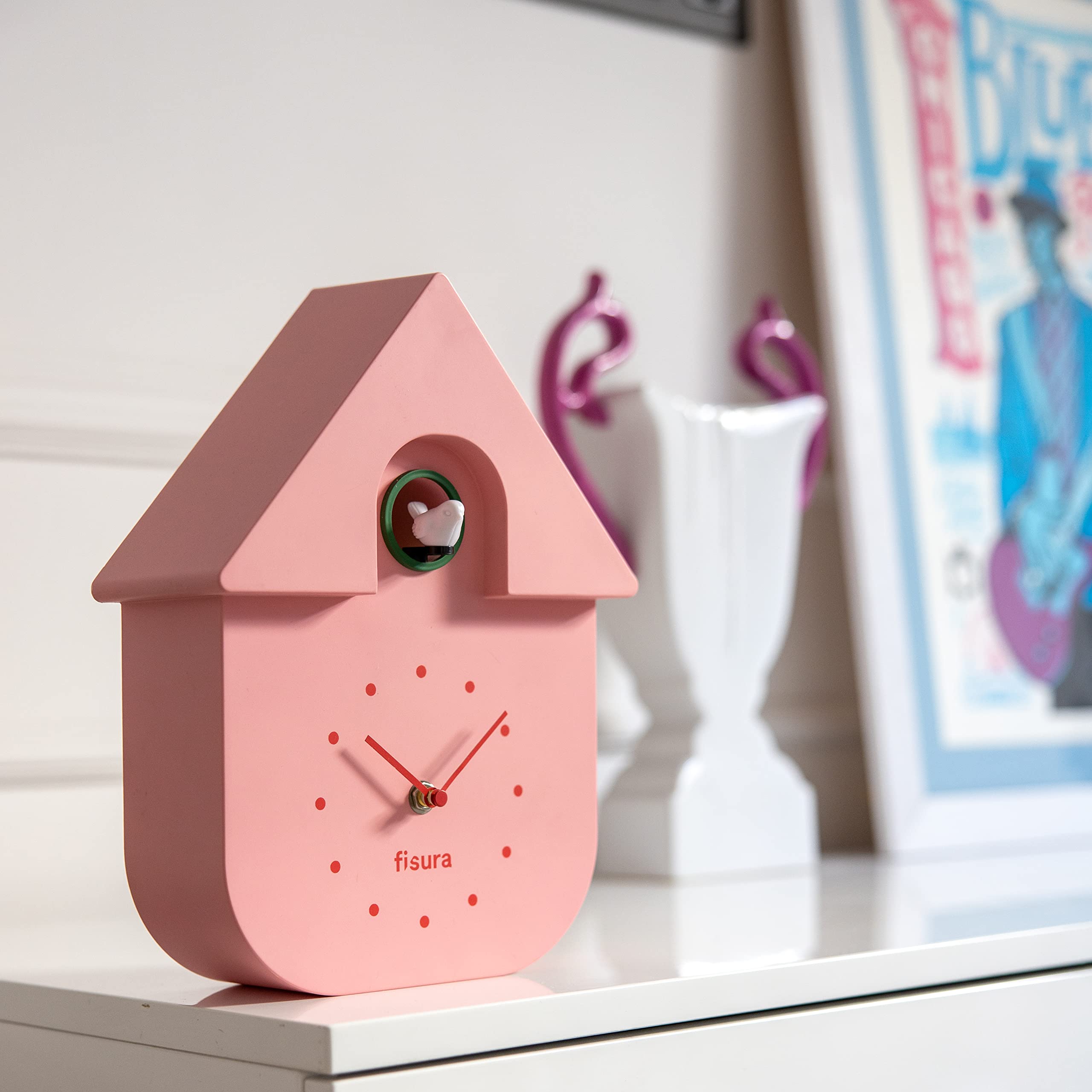 Original Pink Cuckoo Wall Clock with Pendulum - 9x12x4 Inch ABS Plastic Bird Clock - Perfect for Home Decor, Kitchen, Living Room & Unique Gifts (Batteries Not Included)