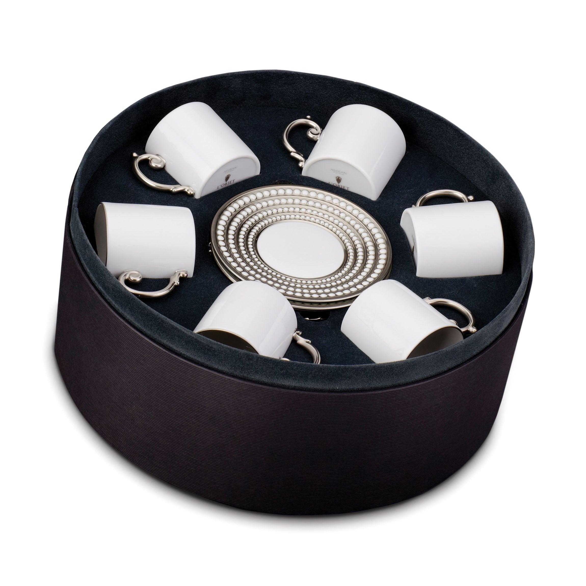 Perlée Espresso Cup and Saucer Set - 6 Piece Coffee Cup Set for Espresso, Cappuccino & Latte - Perfect for Home, Cafe & Restaurant Use