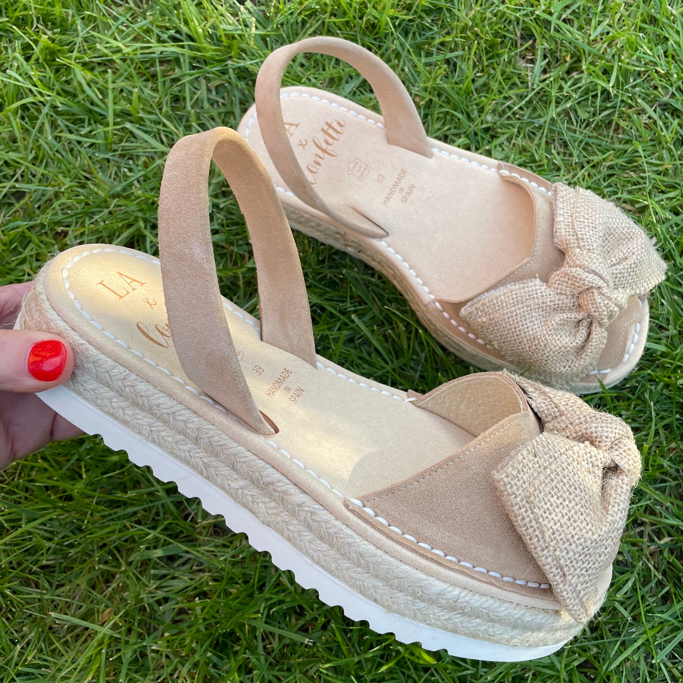 LA x Confetti Bow Flatform Espadrille Rata Sandals - Women's Fashion Wedge Shoes for Summer, Beach & Party Wear