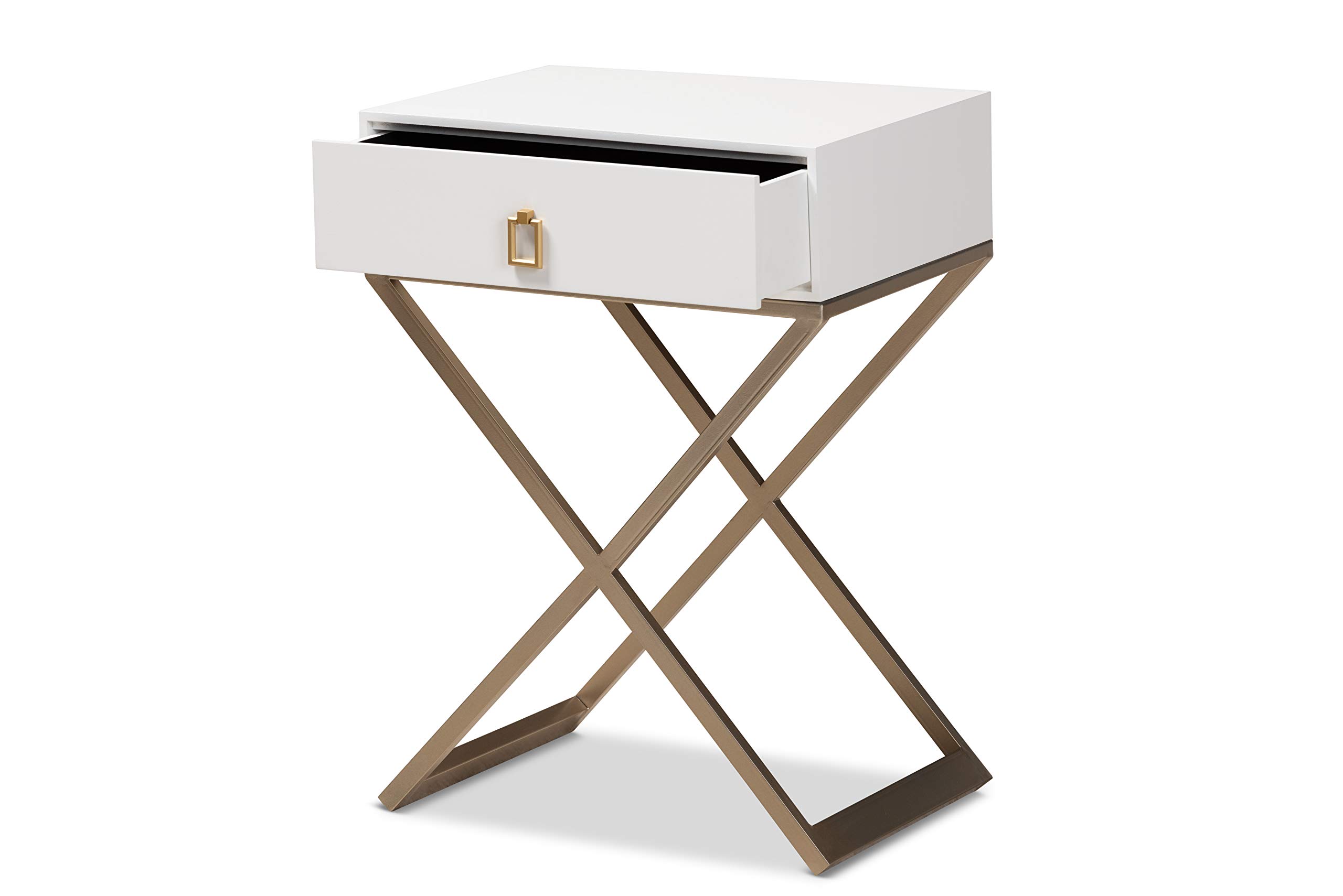 Baxton Studio Modern Nightstand - White, Brass & Gold Finish Bedside Table for Bedroom, Living Room & Guest Room - Stylish & Functional Storage Solution