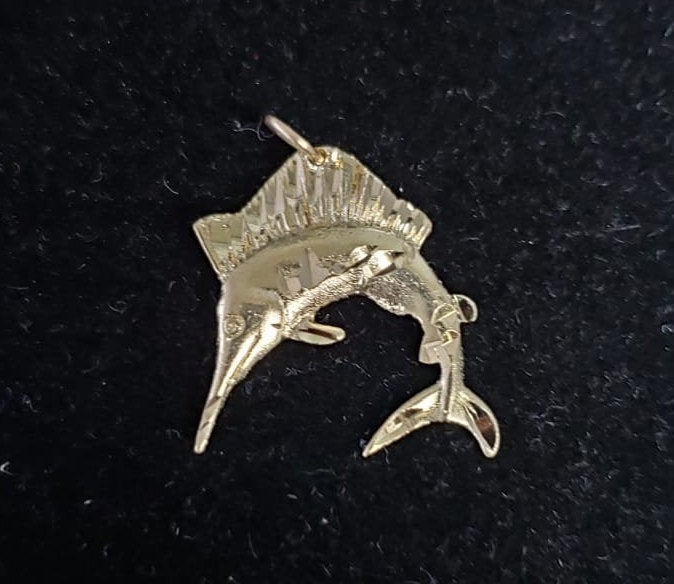 14K Yellow Gold Swordfish Charm Pendant with Diamond Cuts - Perfect for Necklaces, Bracelets & Jewelry Gifts