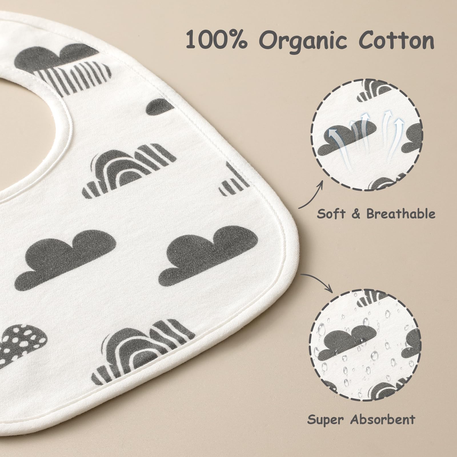 6 Pack Organic Baby Bibs for Boys & Girls - Soft Cotton Drool Bibs for Teething Infants - Perfect for Feeding, Mealtime & Messy Play