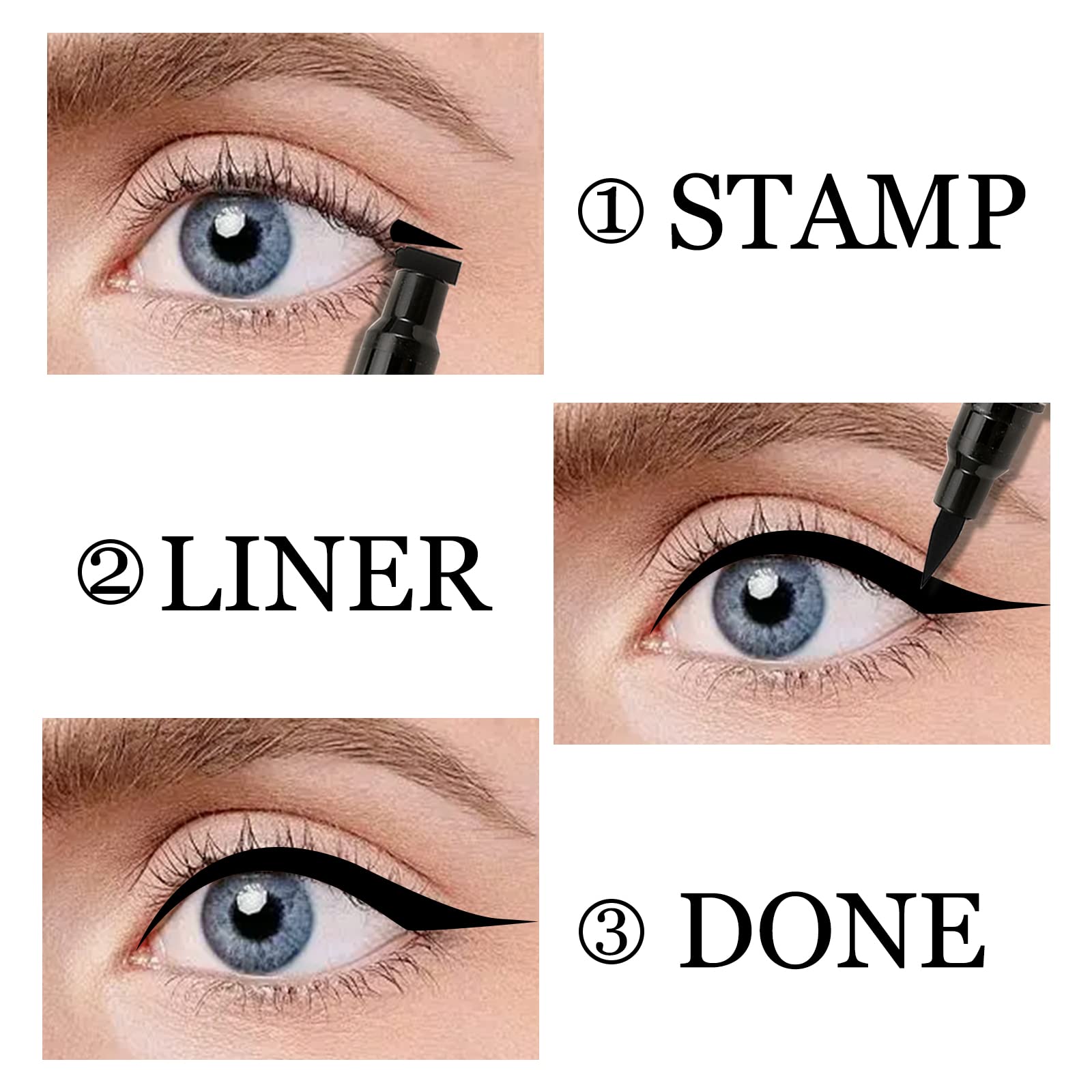 Boobeen 2Pcs Black Eyeliner Stamp - Waterproof Liquid Winged Eyeliner Stamp for Perfect Cat Eye, Wing Liner Stamp for All Eye Shapes | Easy Eye Makeup for Parties, Date Nights & Special Occasions