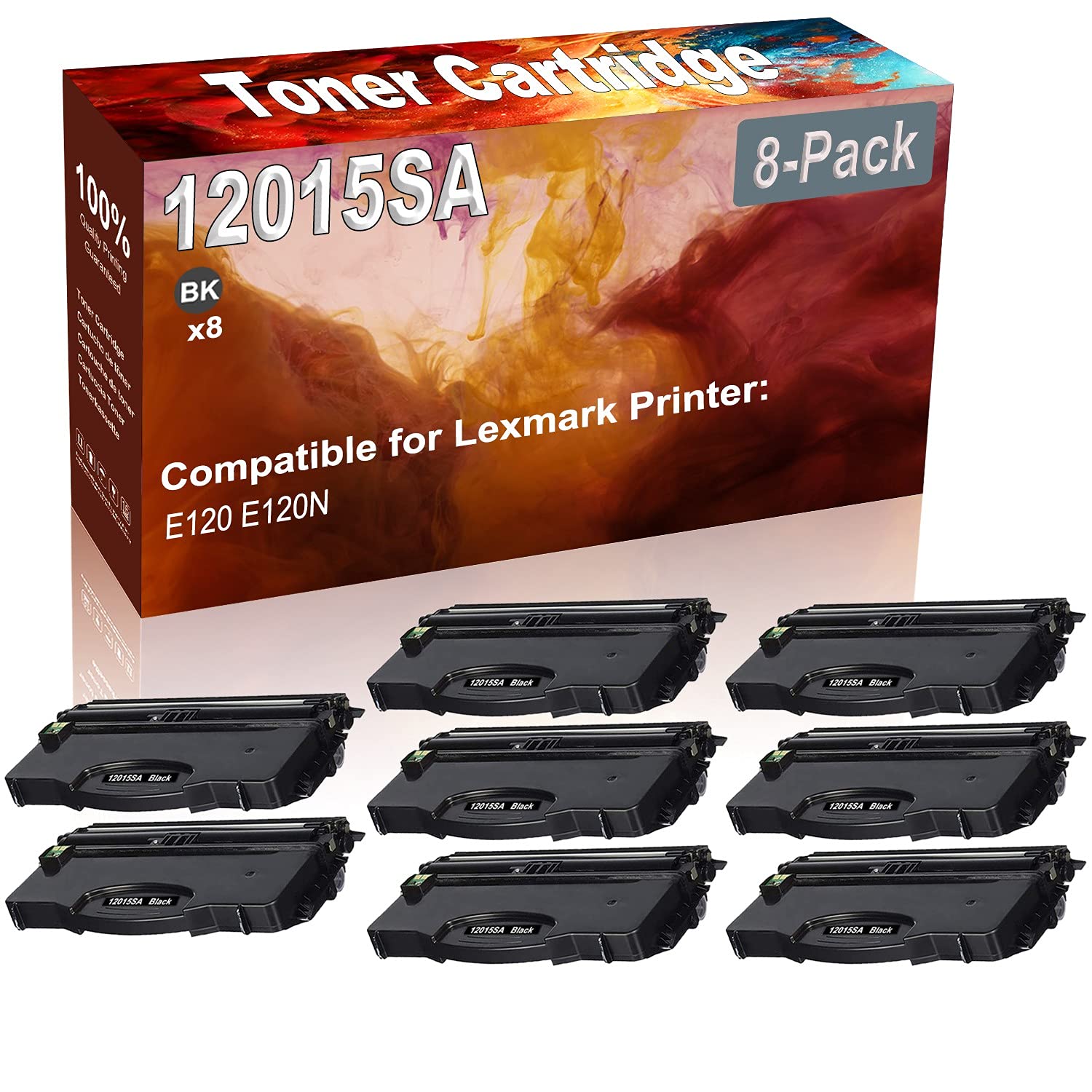 8-Pack Black High Capacity 12015SA Compatible Toner Cartridge for Epson E120 & E120N Printers - Perfect for Office, Home & Small Business Printing Needs