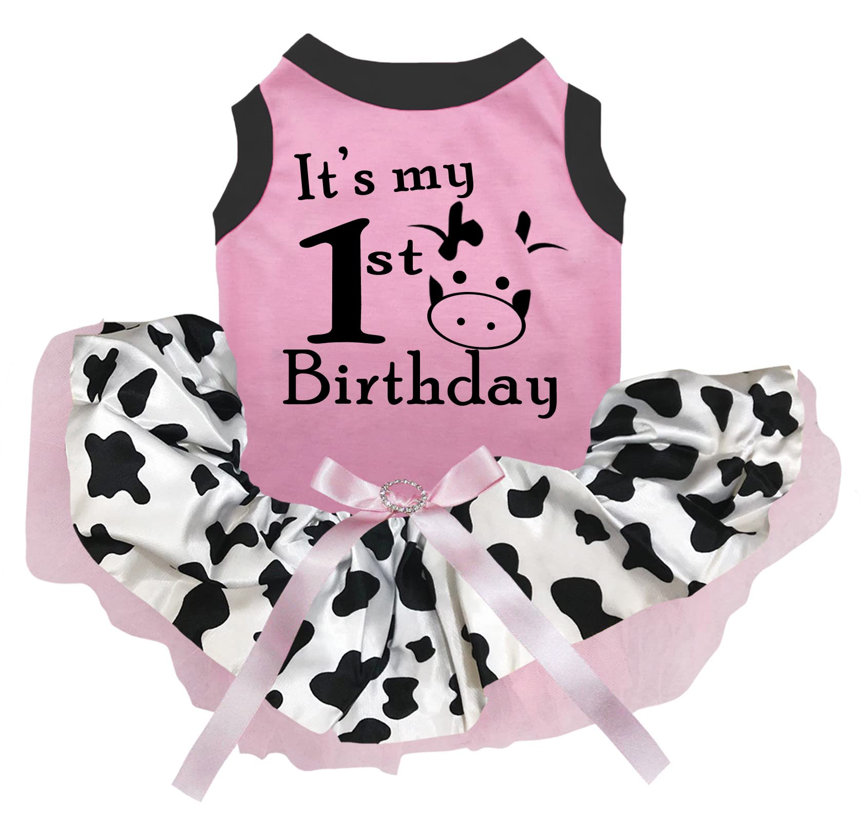 Petitebella It's My Cow 1st Birthday Puppy Dog Dress - Pink Cow Print XX-Large for Small Dogs | Perfect for Birthday Parties & Photo Shoots