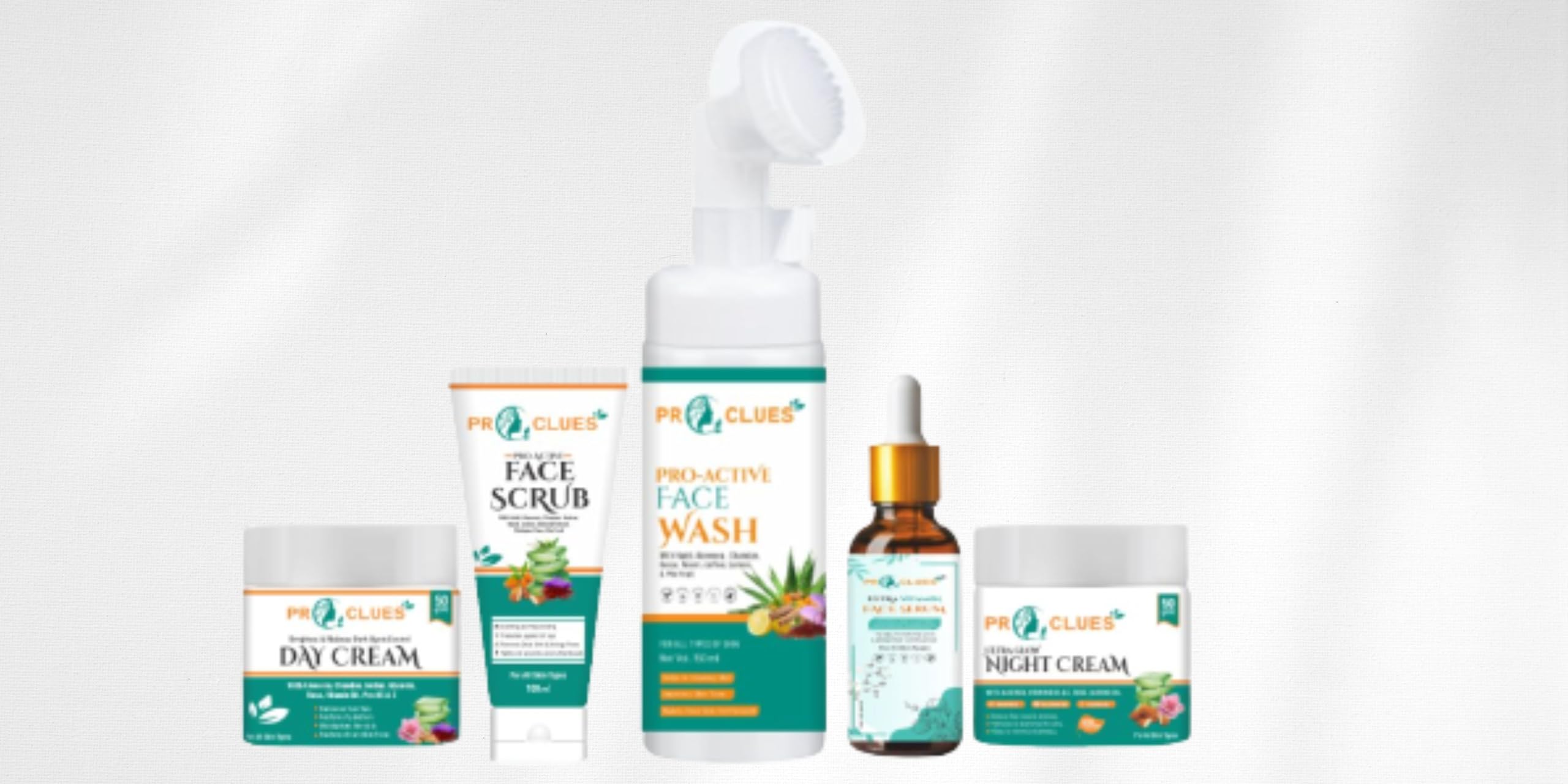 Proclues Daily Skin Care Gold Facial Kit with Pure Turmeric, Aloe Vera, Vitamin C, Neem & Saffron – Includes Face Wash (150ml), Scrub (100ml), Serum (50ml) and Day & Night Cream (50g) – 5-Piece Set for Glowing Skin – Perfect for Daily Skincare Routine & Spa-Like Treatment at Home