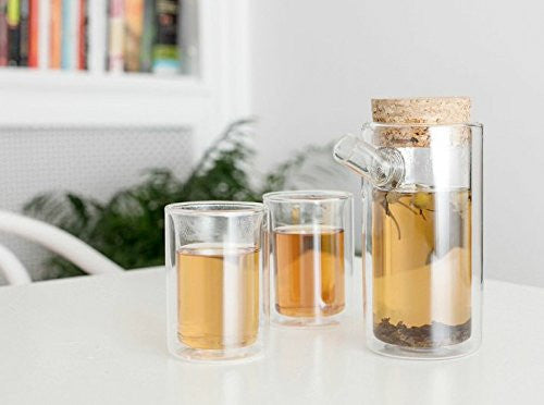 Kikkerland Ora Double Walled Glass Teapot - 18oz Insulated Tea Pot with Stainless Steel Lid, Perfect for Loose Leaf Tea, Herbal Infusions & Iced Tea Brewing - Ideal for Home, Office & Gift Giving