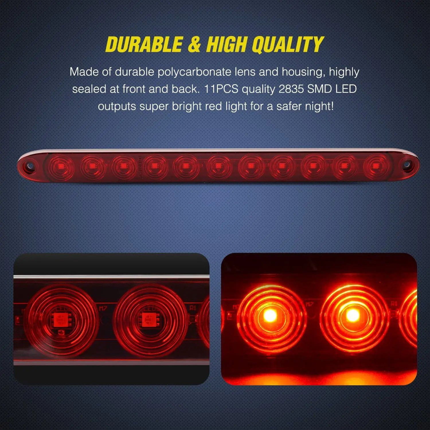 16 Inch 11 LED Red Trailer Light Bar (Pair) - Heavy Duty Waterproof Truck Lights for Semi Trailers, Boats & Off-Road Vehicles - Perfect for Night Driving & Emergency Signaling