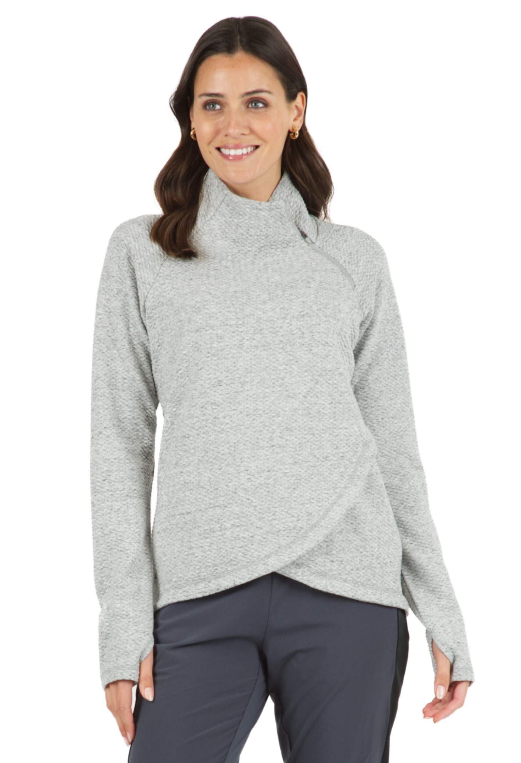IBKUL Women's Athleisure Wear - Stain Resistant Popcorn Stitch Asymmetrical Zip Pullover Sweatshirt | Comfortable Casual Hoodie for Yoga, Gym & Everyday Wear