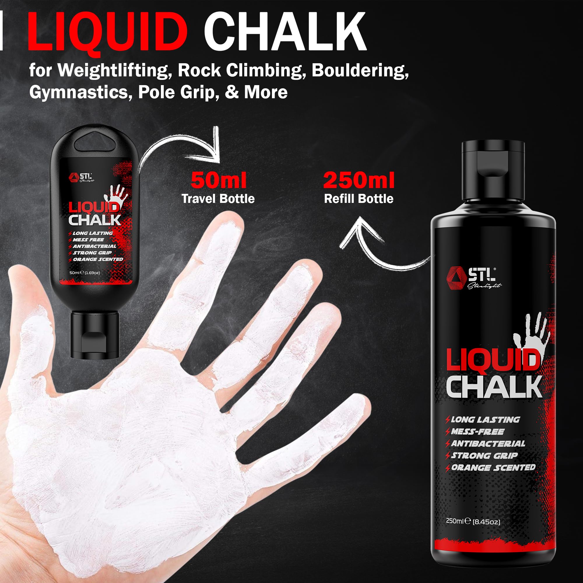 Premium Liquid Chalk for Weightlifting, Gym & Rock Climbing - Non-Slip Grip Enhancer for Dry Hands | Ideal for Body Bouldering, Gymnastics, Calisthenics & Pole Fitness Training