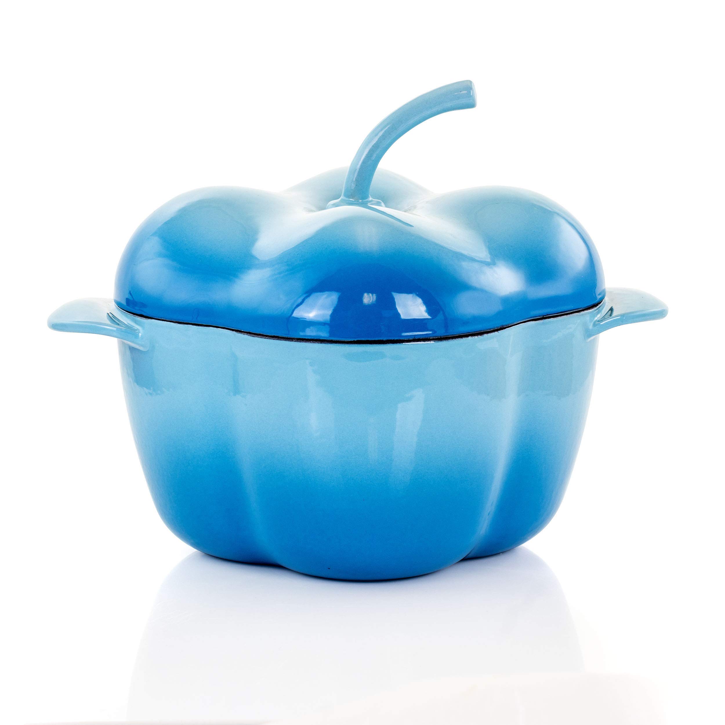 MegaChef Blue 3 Quart Enamel Cast Iron Casserole Pot - Pepper Shaped Dutch Oven for Baking, Stewing & Serving - Perfect for Kitchens, Camping & Gifts