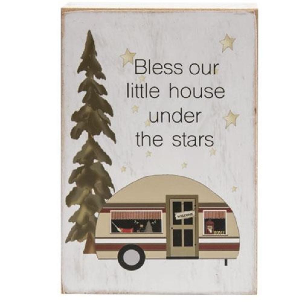 Bless Our Little House Camper Block - Rustic Wooden Sign for RV, Tiny Home & Cabin Decor - Perfect for Camping, Travel Adventures & Cozy Home Decor