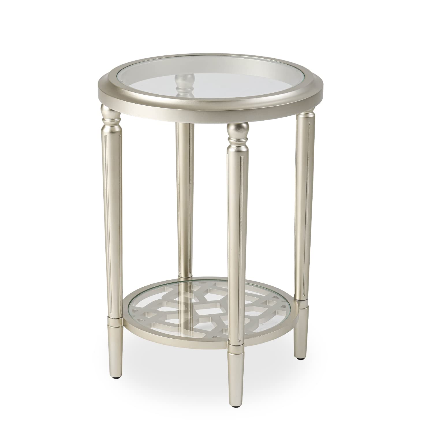 Modern Round Side Table with Champagne Tempered Glass - 2-Tier Storage End Table for Living Room, Bedroom & Office - Perfect for Small Spaces, Coffee Table Alternative, Nightstand or Accent Furniture
