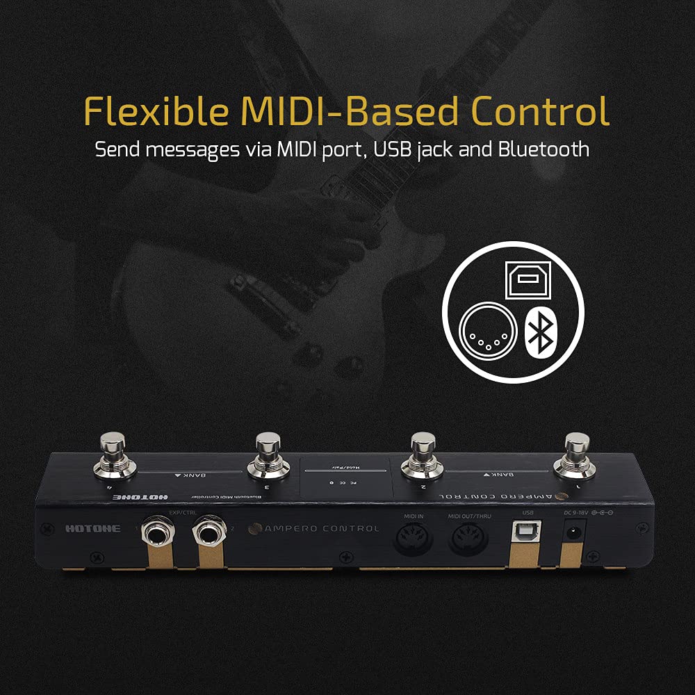 HOTONE MIDI Foot Controller Pedal - Bluetooth Ampero Control with 4 Buttons for Guitar Effects & Music Production | Perfect for Live Performances & Studio Recording