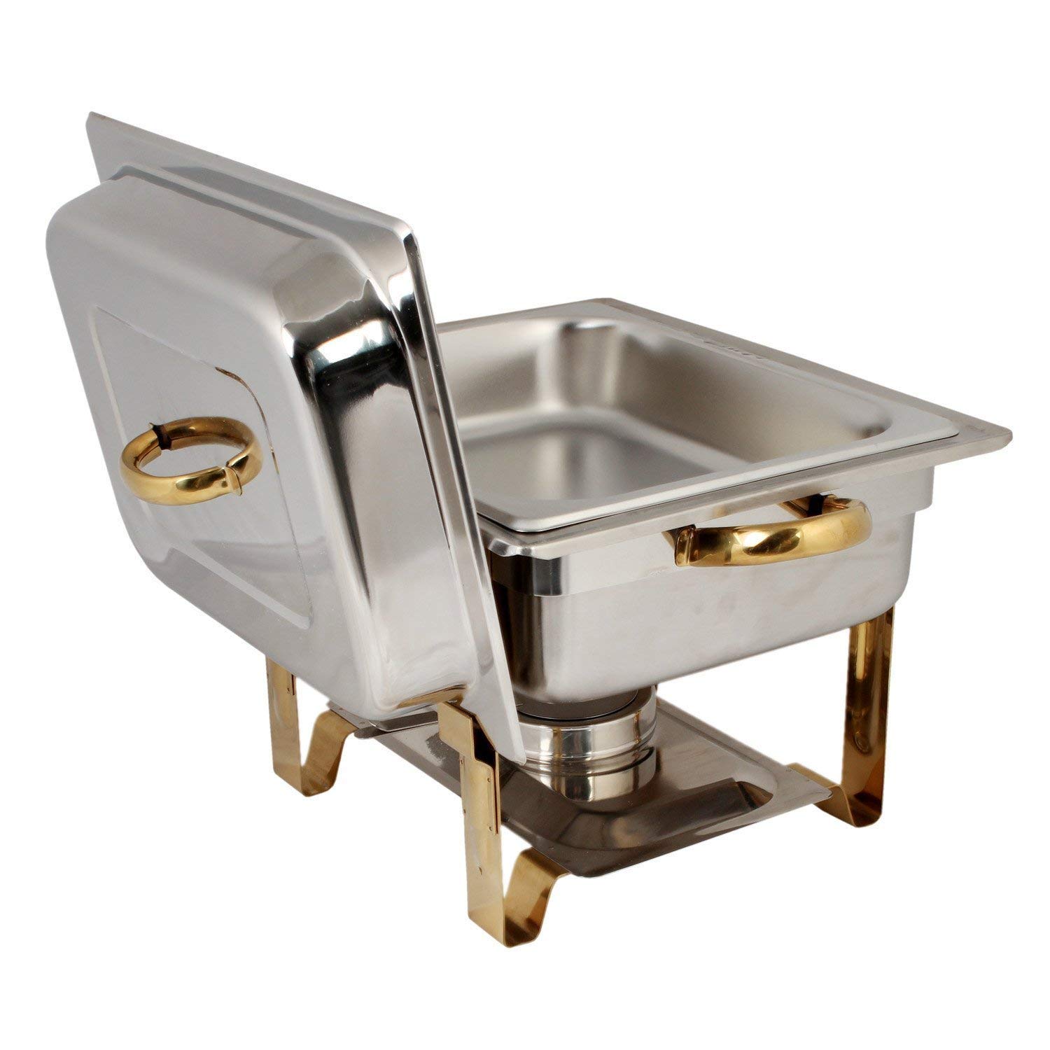 TigerChef 4 Quart Half Size Stainless Steel Chafing Dish Buffet Set with Gold Accent - Includes 4 Free Chafing Fuel Gels - Perfect for Parties, Catering, Buffet Serving & Keeping Food Warm