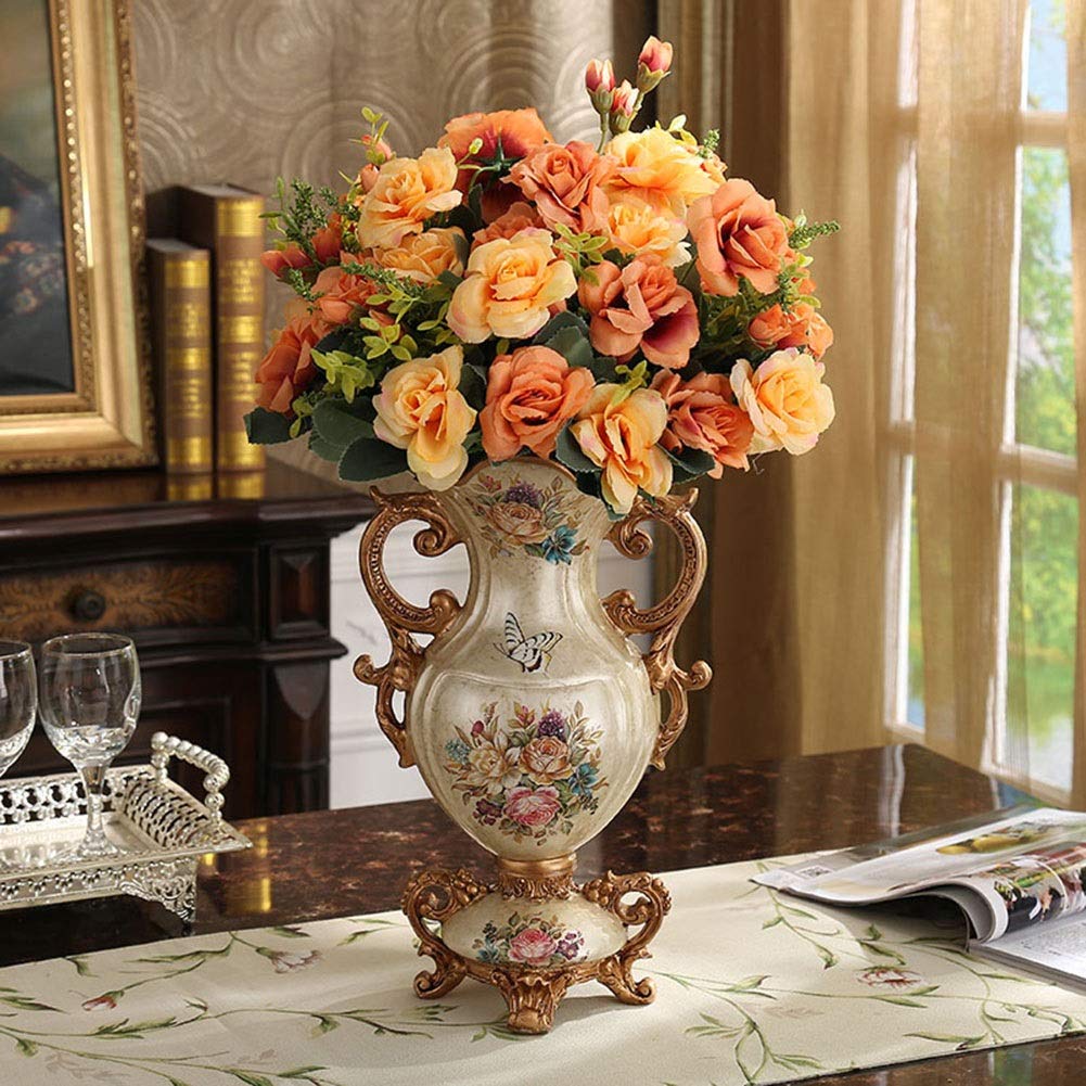 Hand-Painted European Retro Resin Large Flower Vase - 16×34×20cm Beige Home Decor for Living Room, Dining Table, Bedroom, Office & Hotel | Perfect Centerpiece for Weddings, Parties & Interior Design