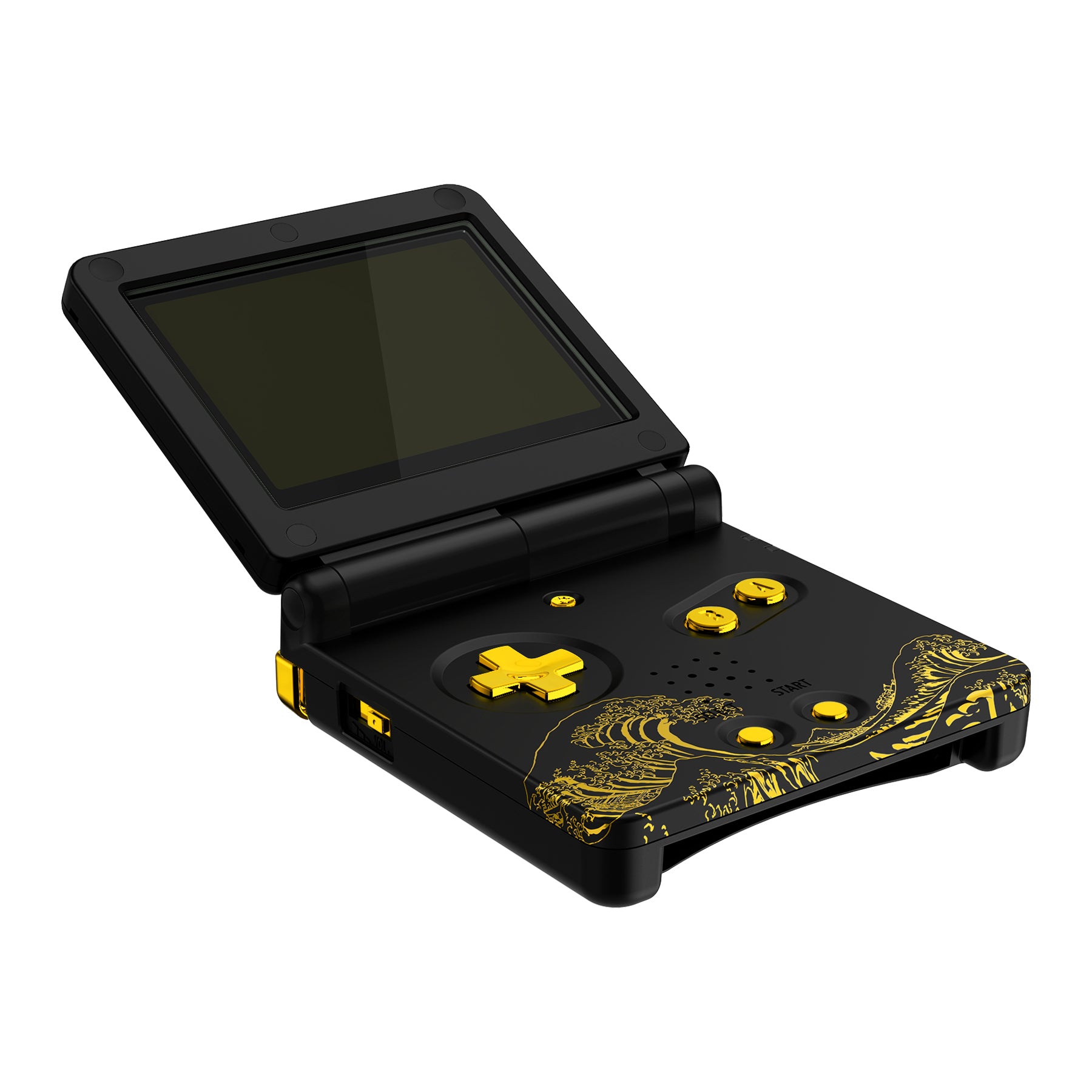 eXtremeRate Gold Wave Off Kanagawa Custom Replacement Shell for Gameboy Advance SP GBA SP - Compatible with IPS & Standard LCD Screens - Durable Protective Housing Case - Perfect for Gaming Enthusiasts & Collectors (Console Not Included) ASPT1002