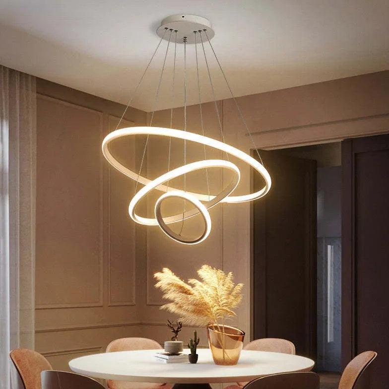 Modern Ring Shaped LED Pendant Light - Sleek Contemporary Ceiling Lighting for Dining Room, Kitchen, or Bedroom Decor