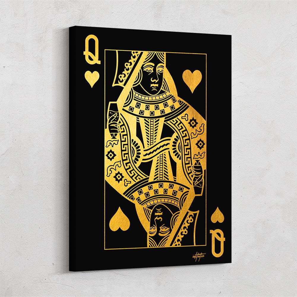 Inktuitive 'Queen of Hearts' Gold Motivational Wall Art Canvas Print - Inspirational Playing Cards Décor for Bedroom, Living Room & Office - 24x18 Inches - Perfect for Home Decor, Gift Ideas & Wall Display
