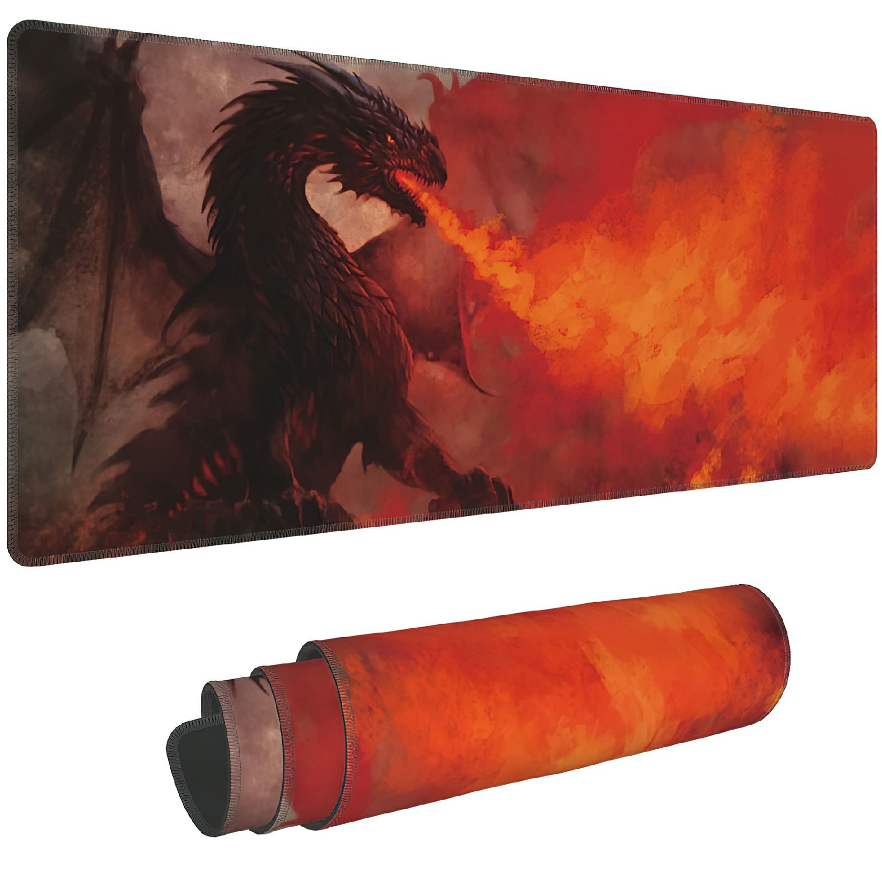 Elightvap Large Gaming Mouse Pad with Dragon Design - Non-Slip Rubber Base & Stitched Edges - 35.5