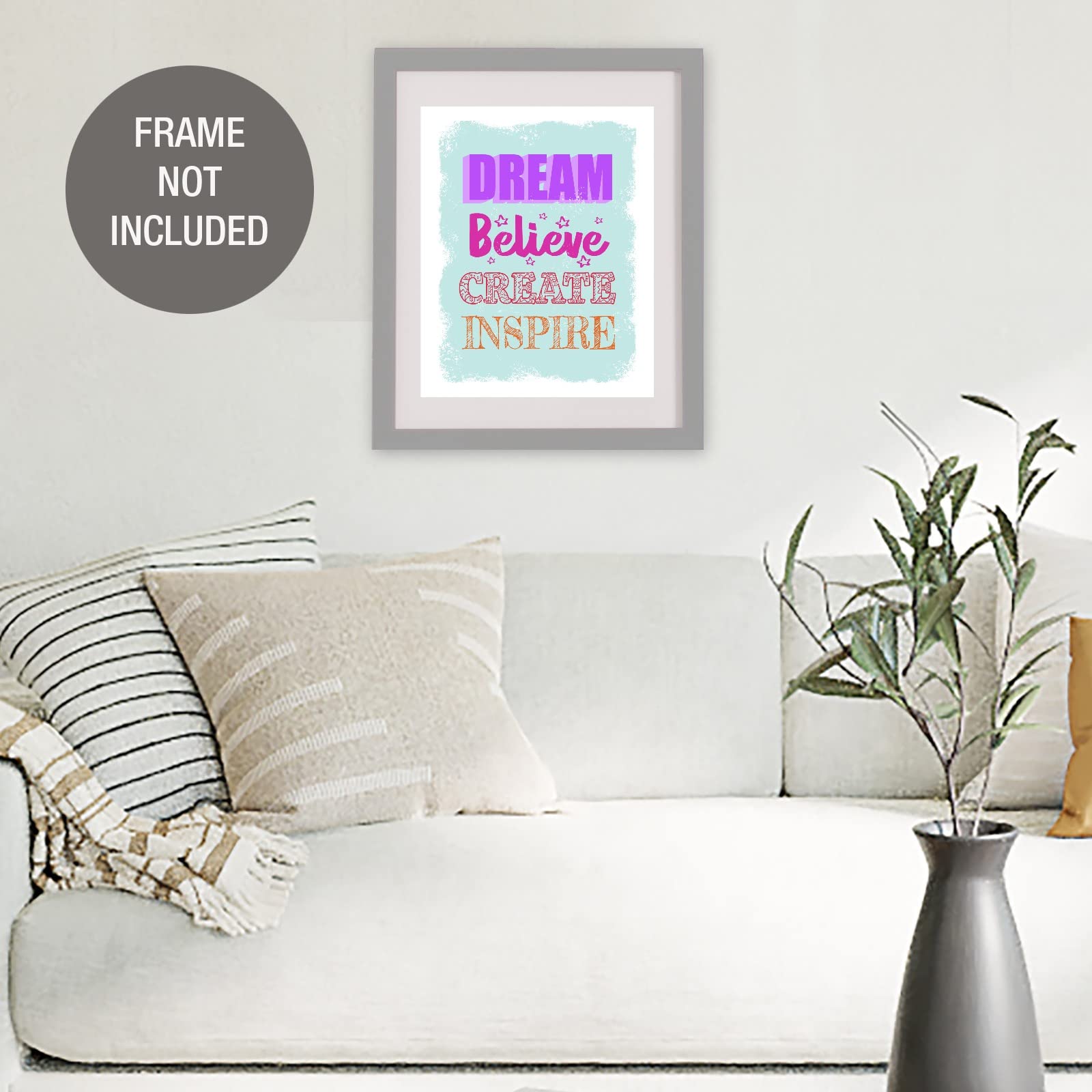 Dream Believe Create Inspire Wall Art Print - Unframed 8x10 Inch Motivational Sign for Home & Office Decor - Premium Fine Art Matte Paper - Perfect for Living Room, Bedroom or Workspace Inspiration