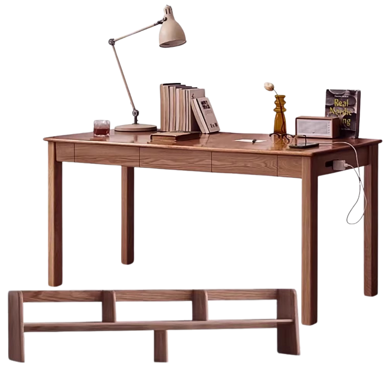 Premium Solid Oak & Ash Wood USB Office Desk - Modern Home & Workspace Furniture for Productivity & Organization | Perfect for Remote Work, Study & Office Setup