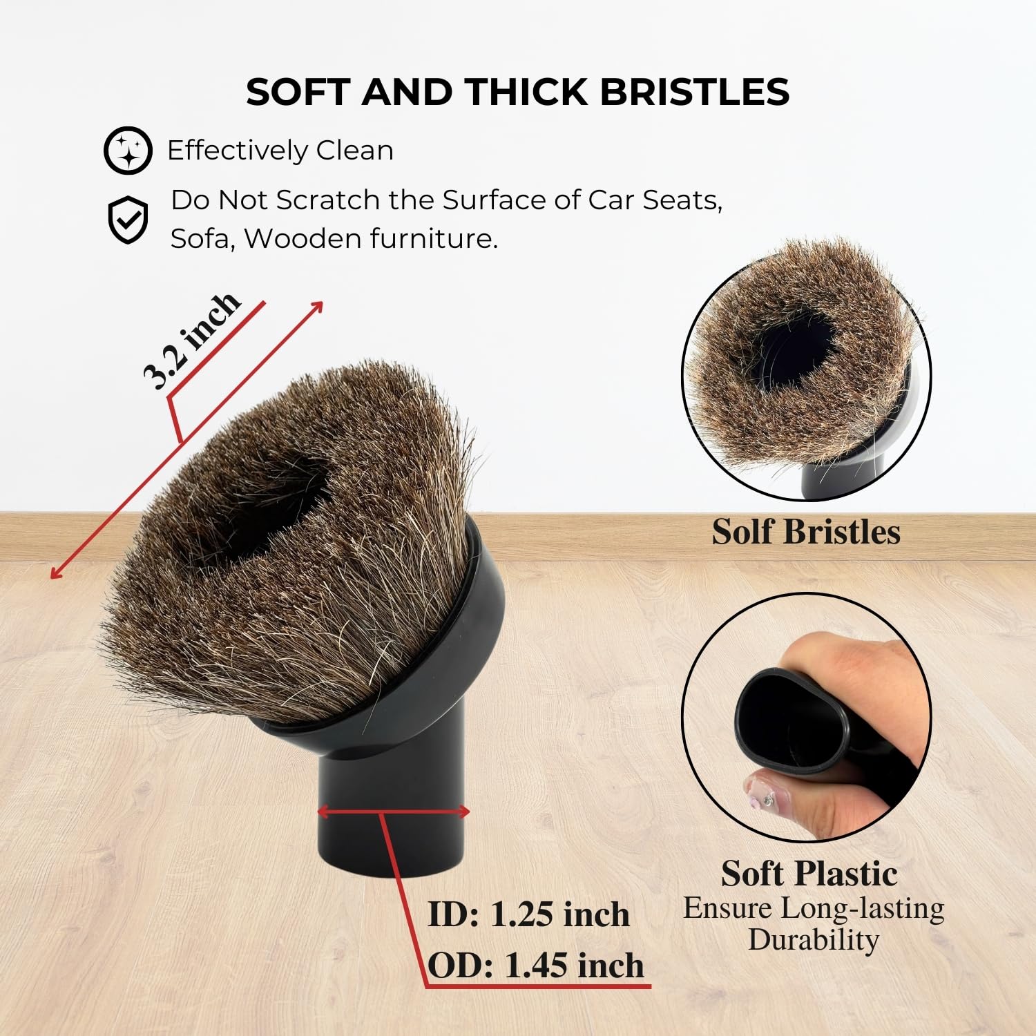 Premium Soft Horsehair Round Dust Brush for Dyson V7 V8 V10 V11 V15 Gen5 - Gentle Cleaning Attachment for Sofas, Furniture & Baseboards - Ideal for Pet Hair, Dust & Delicate Surfaces