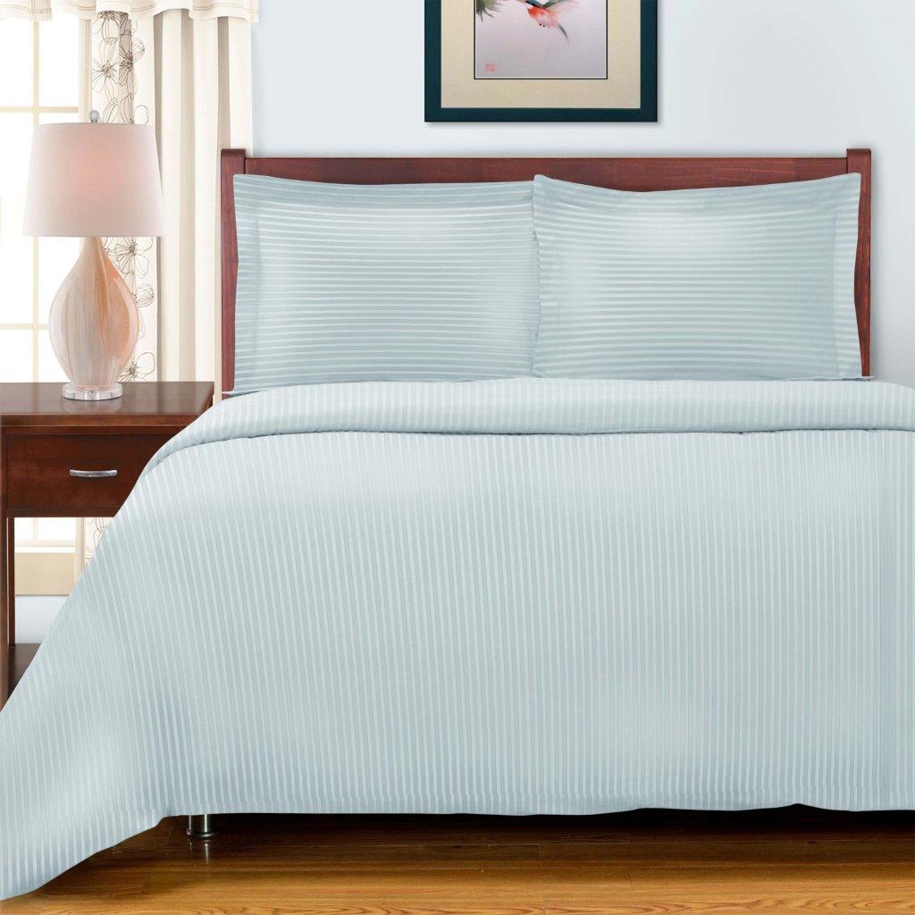 Luxury Egyptian Cotton 600 Thread Count Duvet Cover Set - Queen Size, Striped Design for Bedroom Decor | Soft & Breathable Bedding Set for Hotels, Guest Rooms & Master Bedrooms