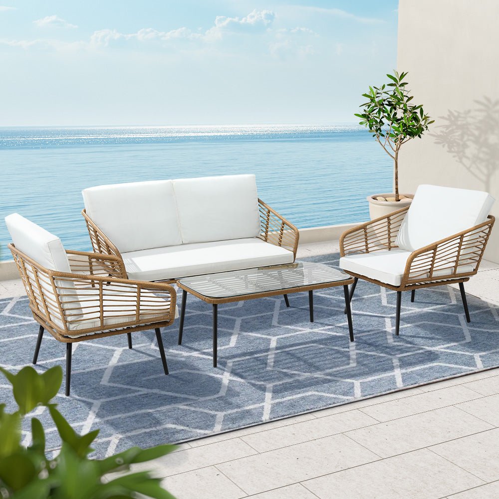 4-Seater Rattan Outdoor Lounge Set - Patio Furniture for Garden, Poolside, Backyard Relaxation & Entertainment