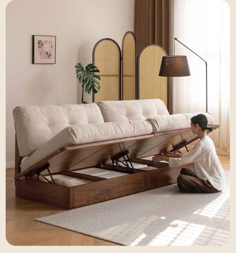 Modern Oak Solid Wood Upholstered Fabric Sofa - Durable & Stylish Living Room Furniture for Home Decor
