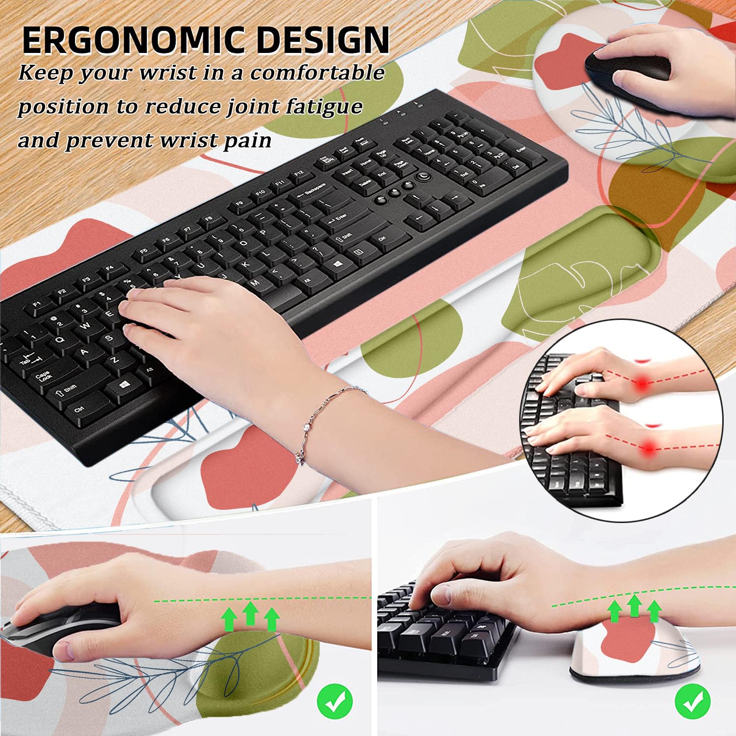 LATEEFAH Ergonomic Mouse Pad with Wrist Rest - Extra Large Gaming Desk Mat & Keyboard Pad Set (4-in-1) for Comfortable PC Gaming, Office Work & Home Use - Perfect for Computer Desks, Workstations & Gaming Setups