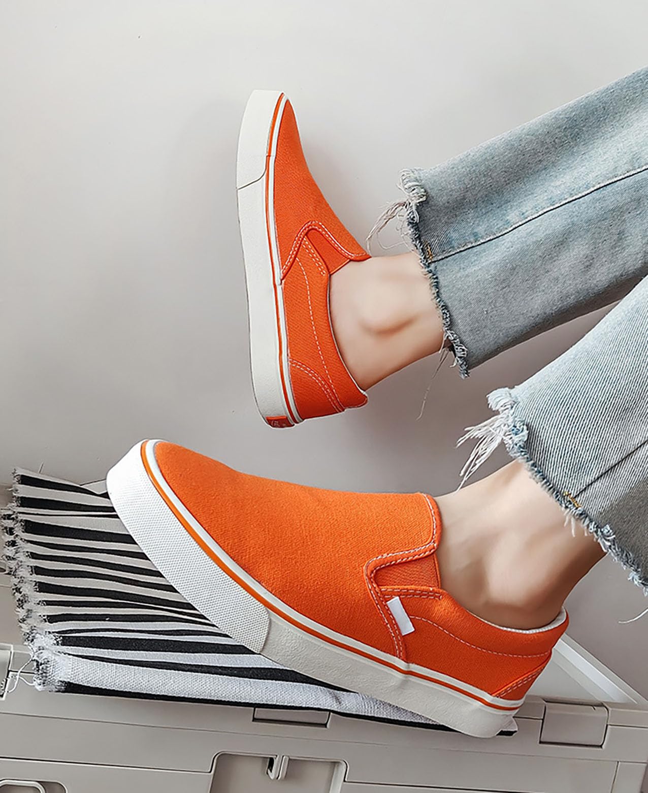 Women's Breathable Canvas Slip-On Sneakers with Cloud Foam Cushioning - Comfortable Mesh Casual Shoes for Walking, Running & Everyday Wear