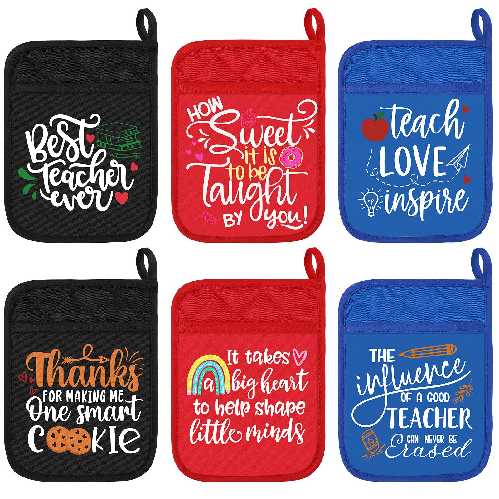 6-Pack Funny Teacher Oven Mitts with Pocket - Heat Resistant 7