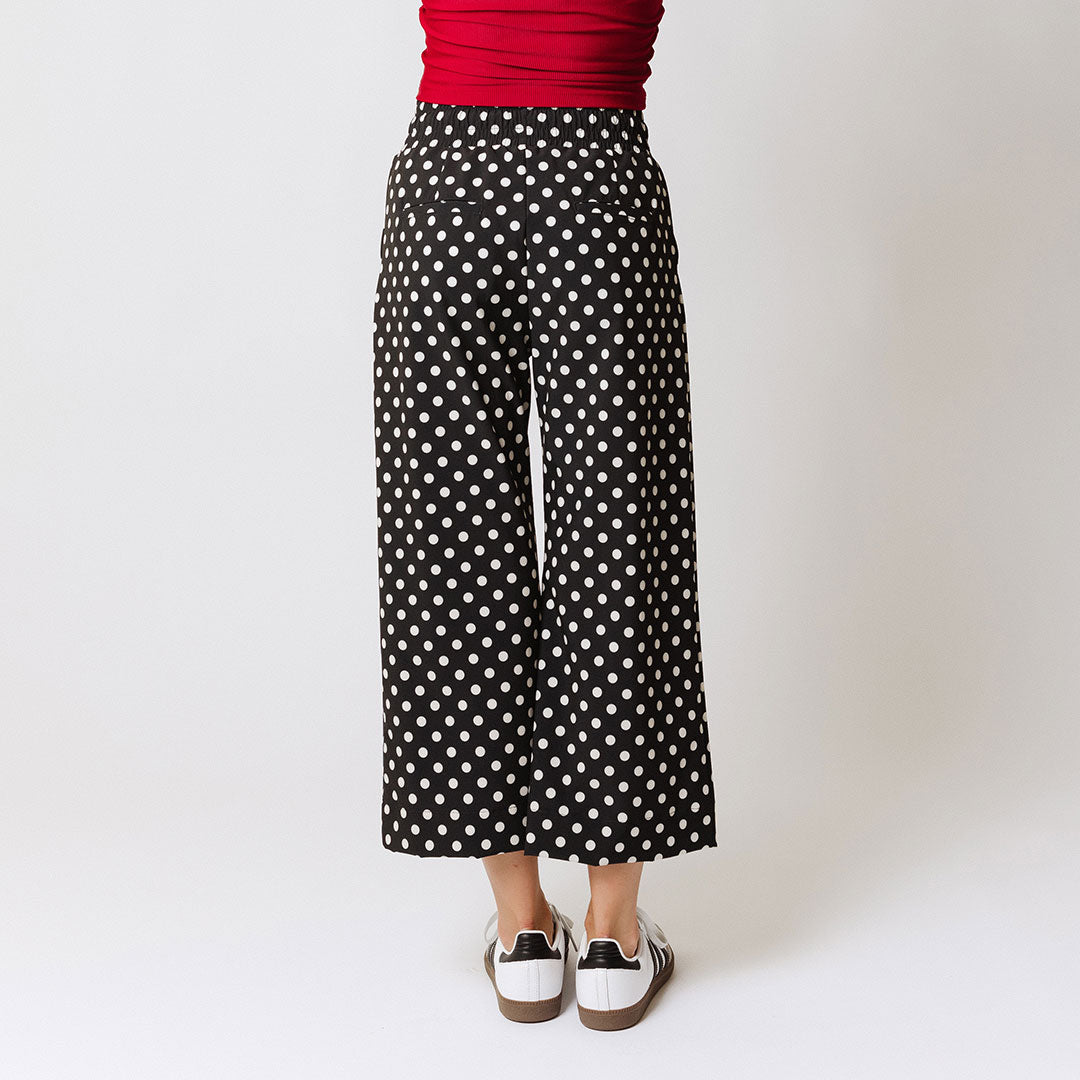 Audrey Wide Leg Pants for Women - Black Polka Dot High Waisted Palazzo Trousers | Office Wear, Casual Outfits & Summer Fashion
