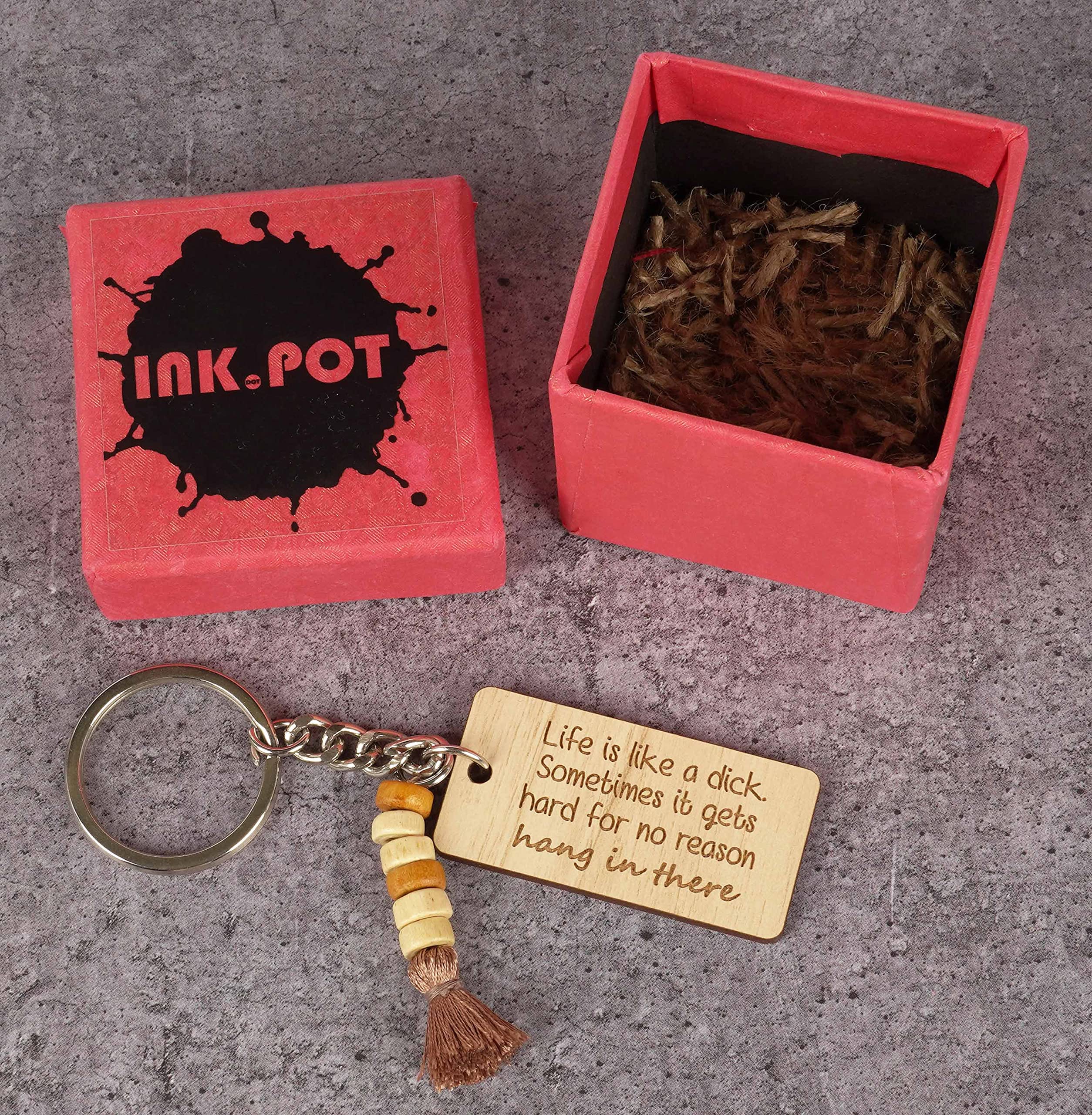 Funny Wood Engraved Keychain - Life Is Hard Sometimes Hang In There Motivational Gift for Friends, Coworkers | Perfect for Daily Use, Office Decor, Car Keys & Backpack Accessories
