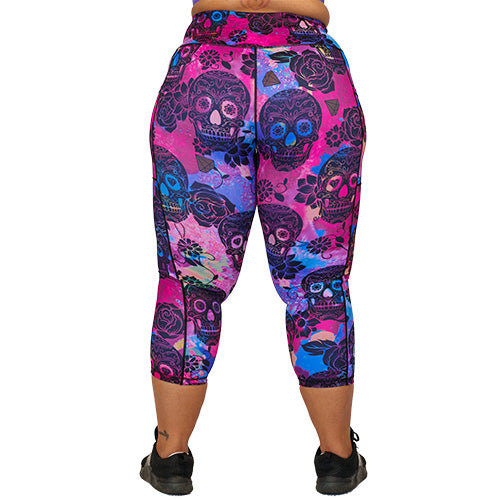 Gothic Rose Skull Print Leggings for Women - Stretchy High Waist Yoga Pants - Perfect for Halloween, Cosplay & Gothic Fashion