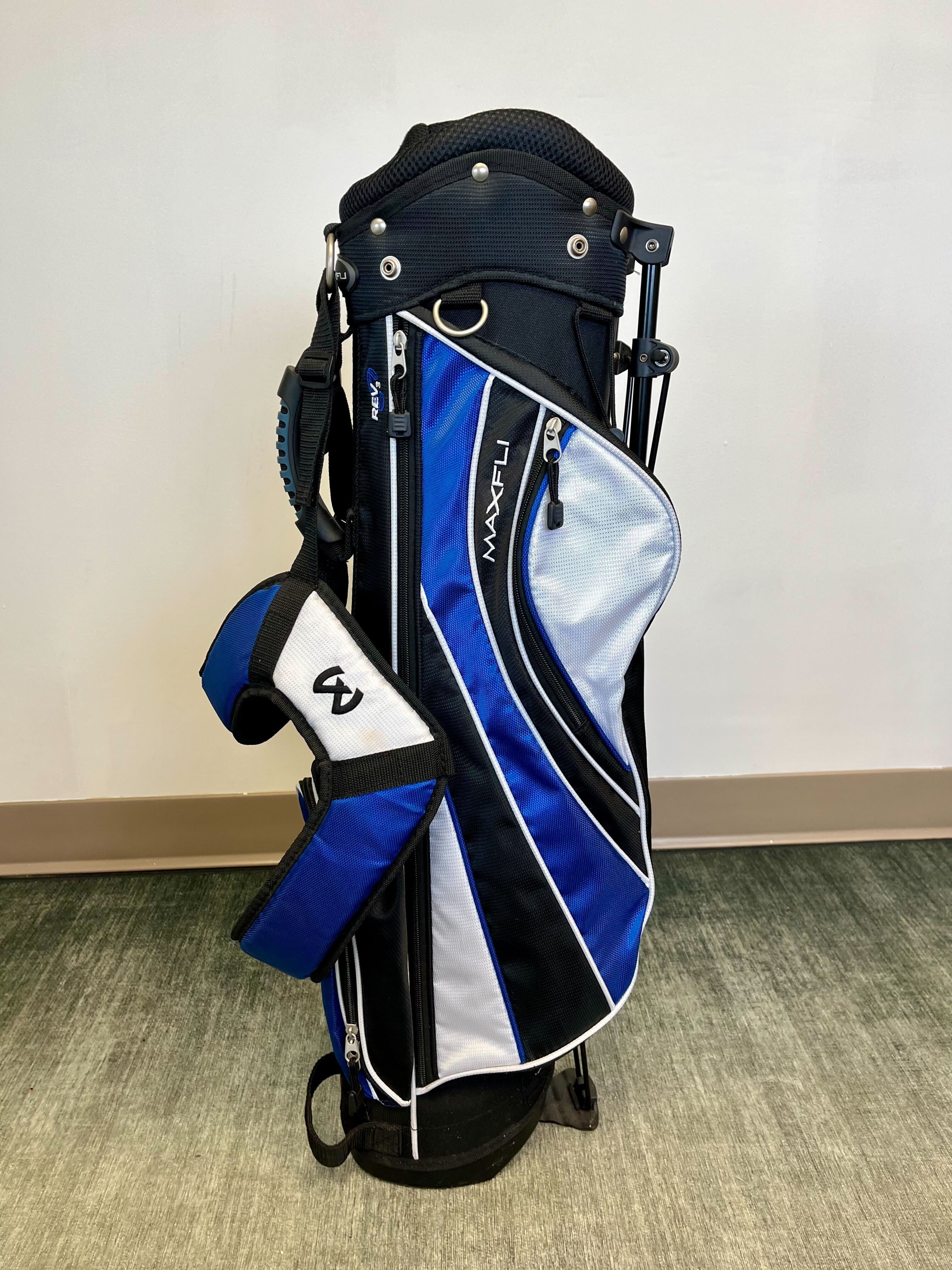 Maxfli Rev 3 Kids Stand Golf Bag - Lightweight Junior Golf Bag with 5 Dividers & 4 Pockets - Blue/Black/White - Perfect for Junior Golfers & Youth Golf Tournaments