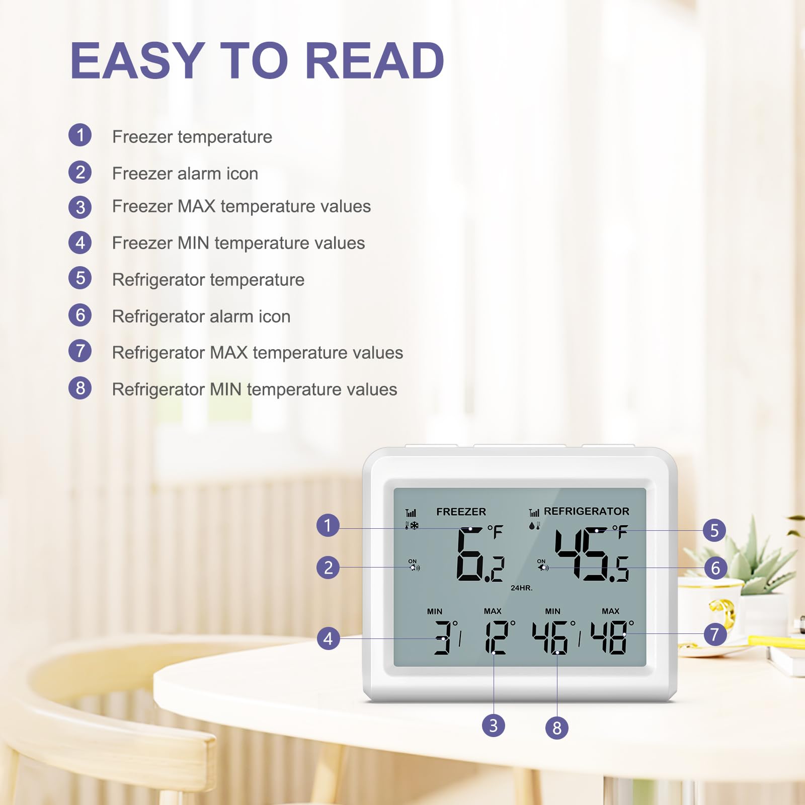 Digital Refrigerator Thermometer with Alarm - 3.7