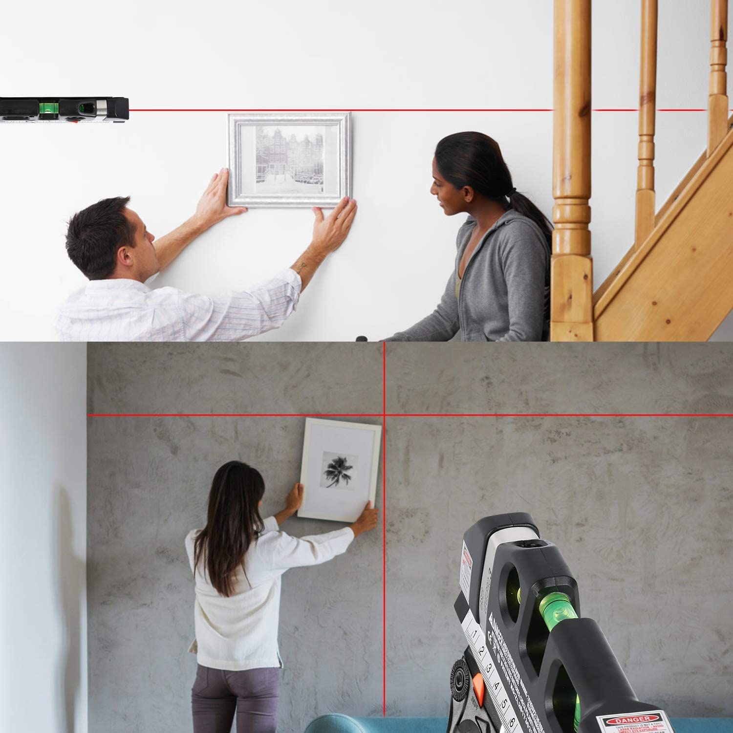 MORE BUY Self-Leveling Laser Level Tool - 360° Horizontal & Vertical Alignment with Bubble Vials, Measuring Tape & Ruler - Perfect for Construction, DIY Projects, Picture Hanging & Home Renovation (Black)