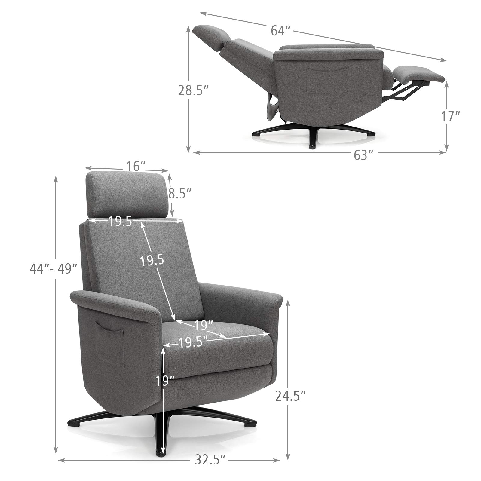 Giantex Recliner Chair with Vibration Massage - 360° Swivel Reclining Sofa Chair with Adjustable Headrest & Footrest, Ergonomic Design with Side Pocket & Remote Control - Perfect for Living Room, Home Theater, Office & Gaming Setup
