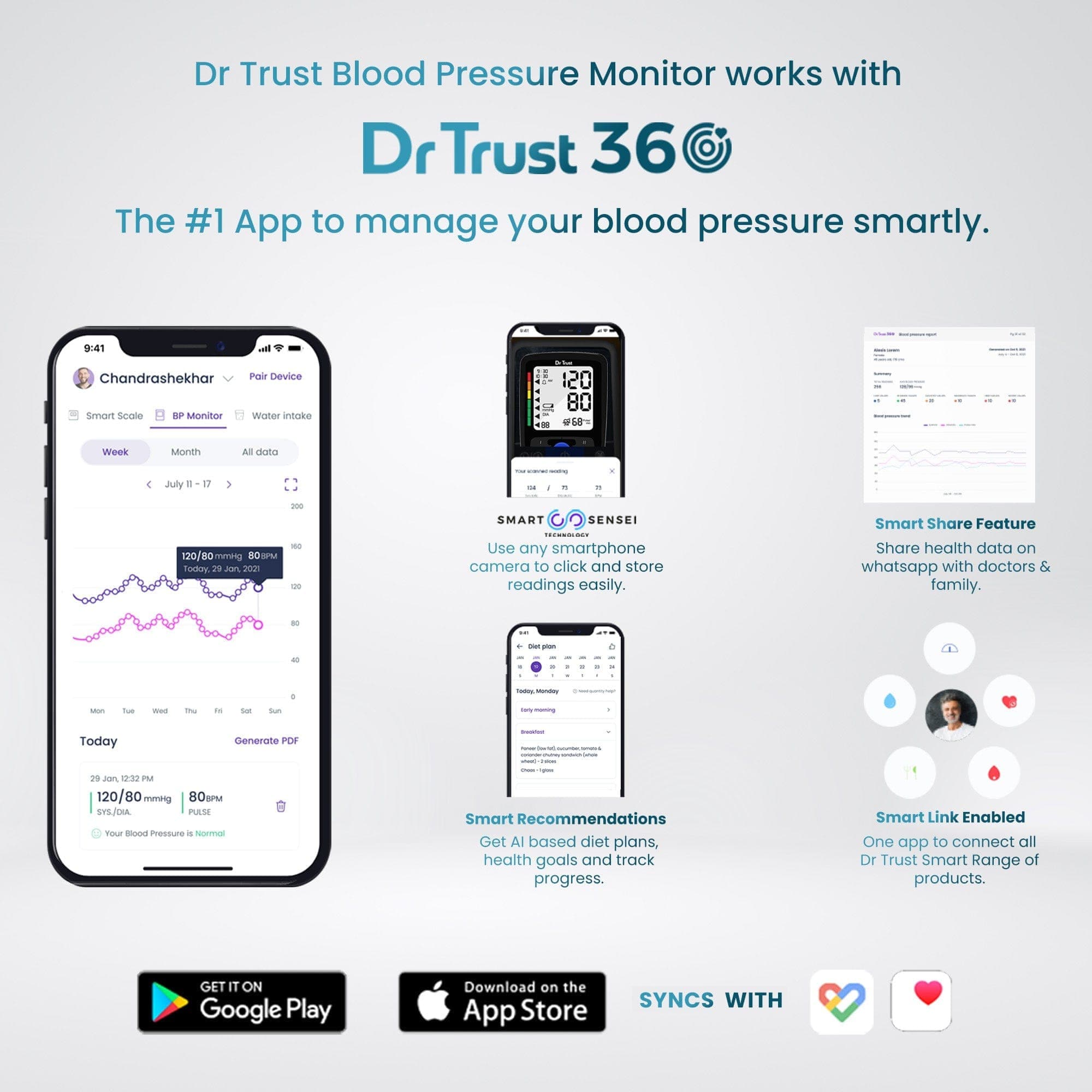Dr Trust USA Digital Blood Pressure Monitor - Upper Arm Cuff, Accurate BP Machine for Home Use, Large LCD Display, Memory Storage - Ideal for Hypertension Monitoring & Heart Health Tracking