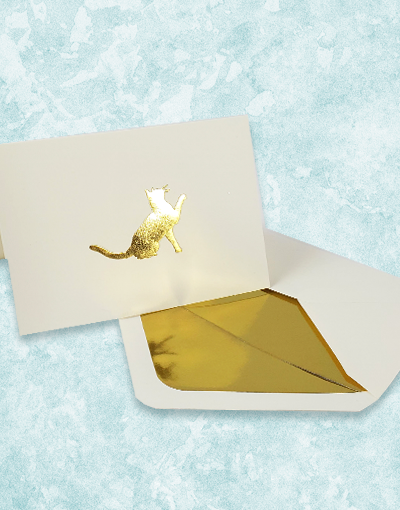 Golden Cat Embossed Note Cards - Elegant Greeting Cards for Thank You Notes, Invitations & Special Occasions - Perfect for Weddings, Birthdays & Holidays