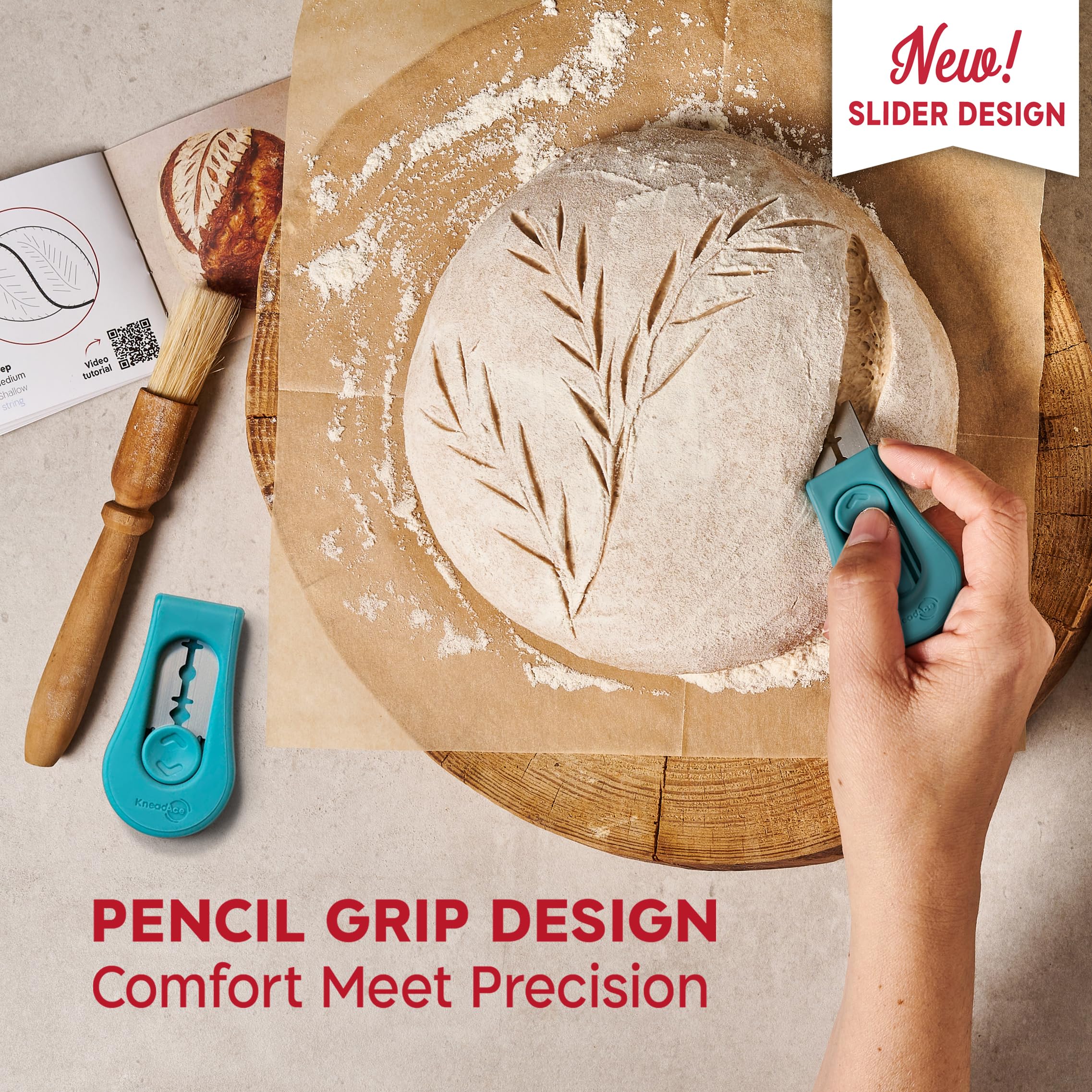 KneadAce Upgraded Magnetic Bread Lame with Extractable Razor - Professional Sourdough Scoring Tool for Artisan Bread Baking | Includes 5 Replacement Blades & Scoring Patterns Guidebook | Perfect for Home Bakers and Professional Bakeries