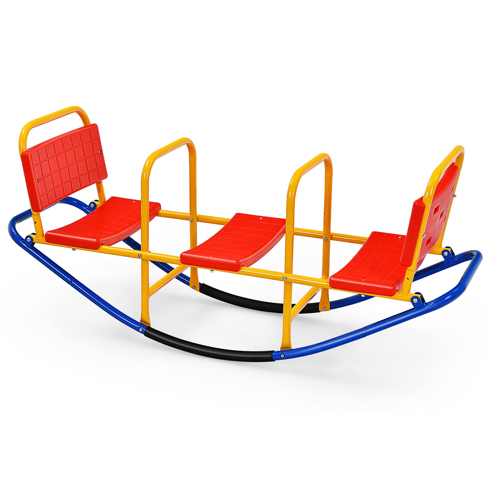 Costzon 2-in-1 Metal Teeter Totter Seesaw for Kids Ages 3-8 - Outdoor Rocking Toy with Easy-Grip Handles for Toddlers - Indoor/Backyard Play Equipment for Preschoolers (1-3 Person Capacity) - Perfect for Home, School & Park Playdates