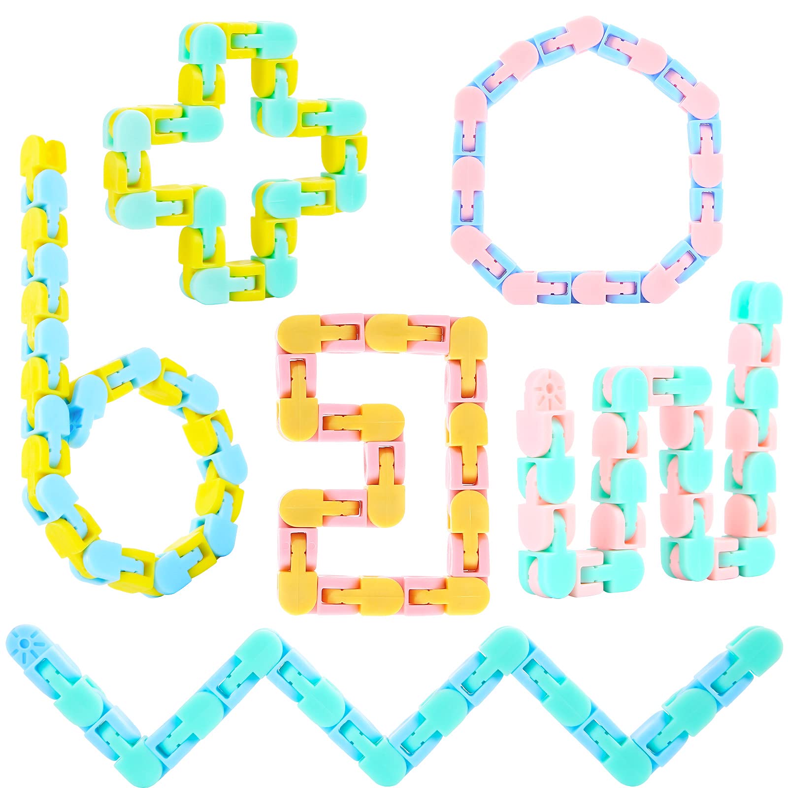6 Pack Wacky Tracks Fidget Toys - 24 Links Snap & Click Sensory Snake Toys for Kids & Adults - Stress Relief, Autism, ADHD, Anxiety - Party Favors, Stocking Stuffers, Classroom Rewards (Macaron Colors) - Perfect for Home, Office, School & Travel