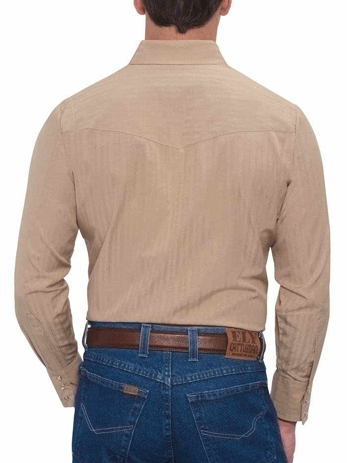 Ely Cattleman 15201934 28 Men's Long Sleeve Western Shirt - Khaki Tone-on-Tone Plaid for Cowboy, Rodeo & Country Style Fashion