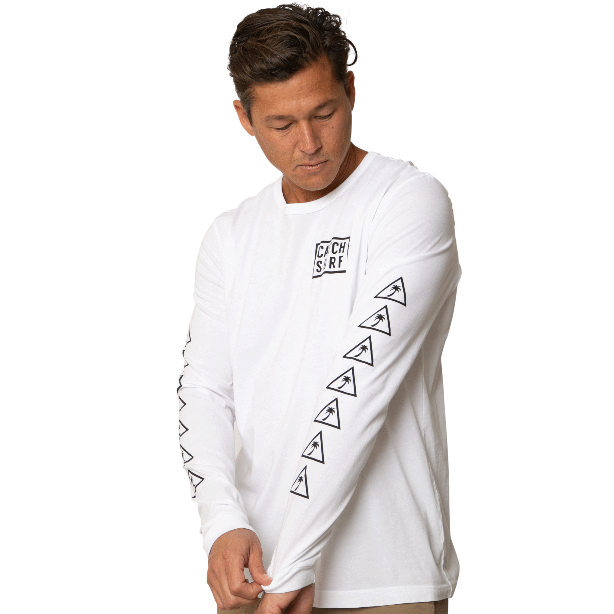 Catch Surf Stacked Long Sleeve T-Shirt for Men & Women | Comfortable Cotton Crewneck Shirt | White Casual Wear for Surfing, Beach & Everyday Outfits