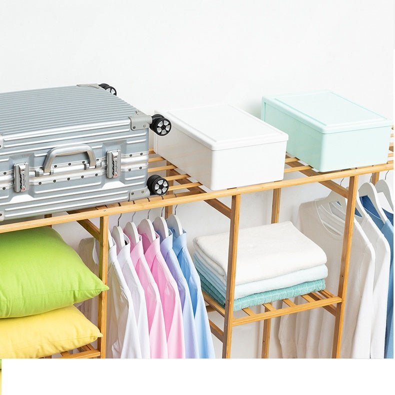 150cm Wide Bamboo Clothes Rack - Garment Closet Organizer with Hanging Rail & Dustproof Fabric Cover for Bedroom, Closet, Laundry Room Storage